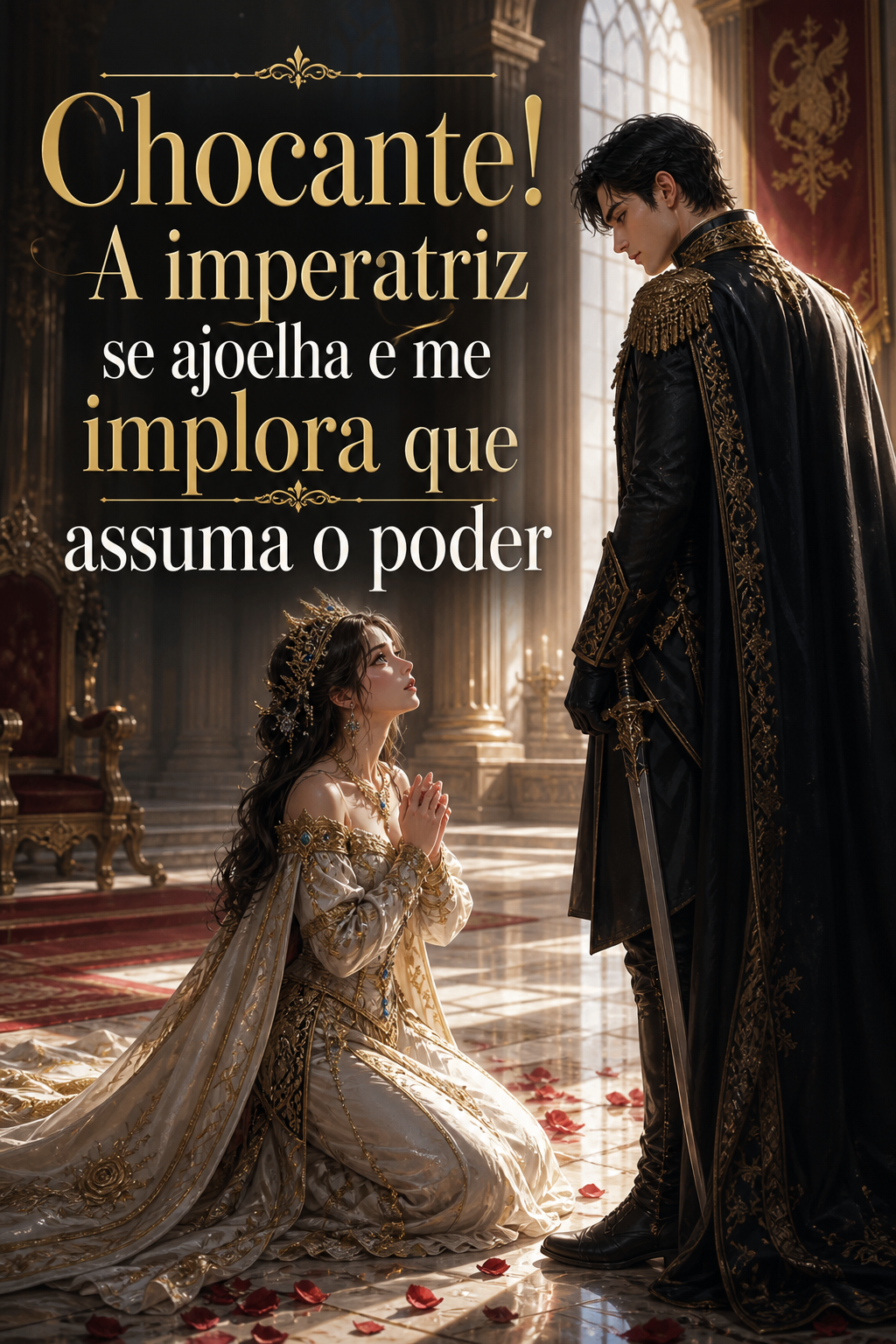 Chocante! A imperatriz se ajoelha e me implora que assuma o poder